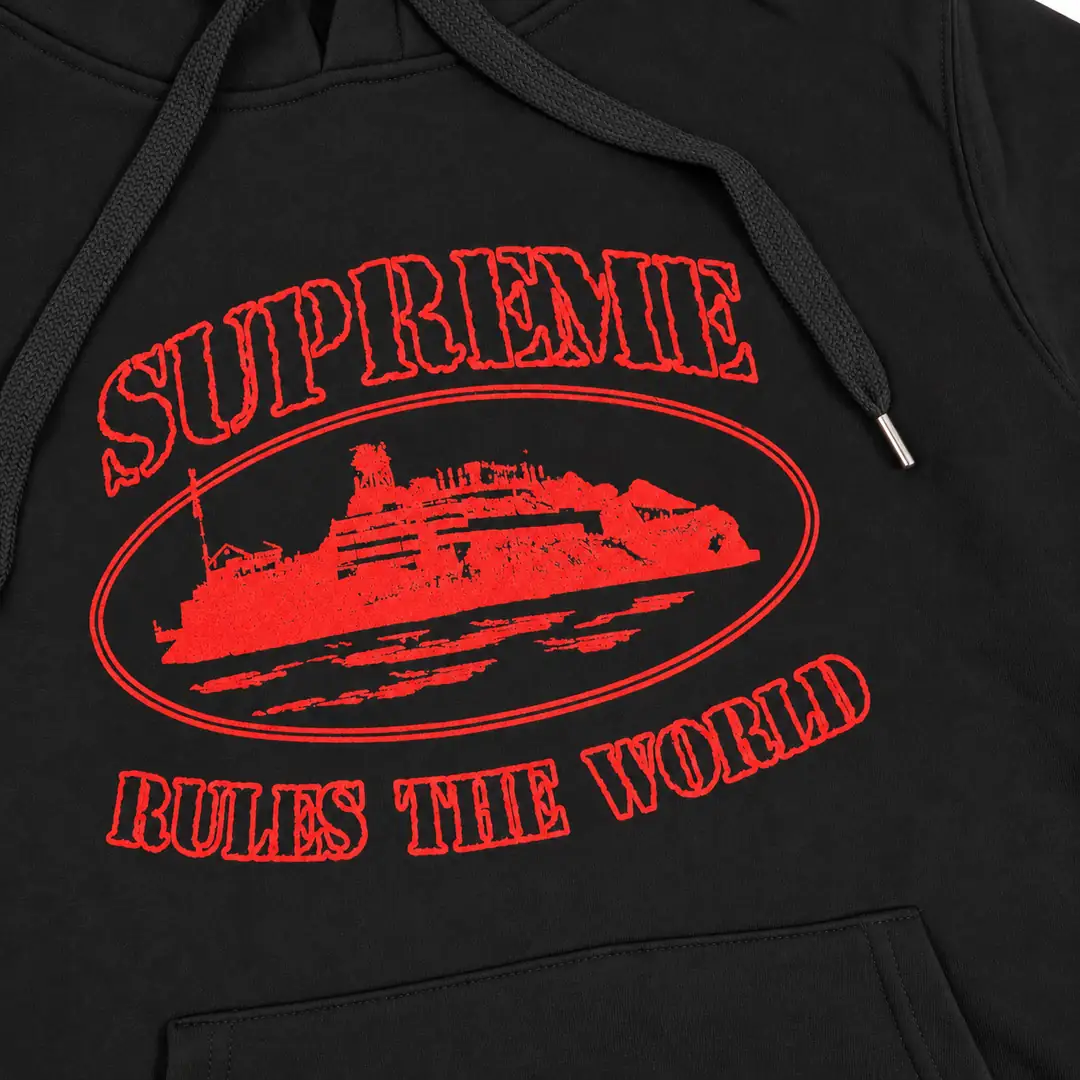 Supreme x Corteiz Rules The World hoodie black 2/3